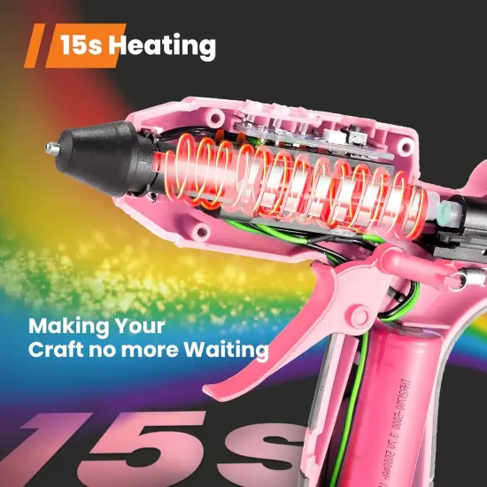 Cordless Hot Glue Gun, GoGonova 15s Fast Preheating 5Ah Built-in Battery Hot Melt Glue Gun, Smart Power-Off, Kit with 25 Pcs Premium Mini Glue Sticks and USB-C Charging Port (Pink) {2}
