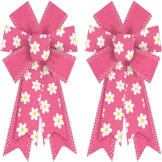 2PCS Wreath Bows Floral Pink Flower Bows for Wreath Easter Wreath Bows Easter Bows for Front Door {1}