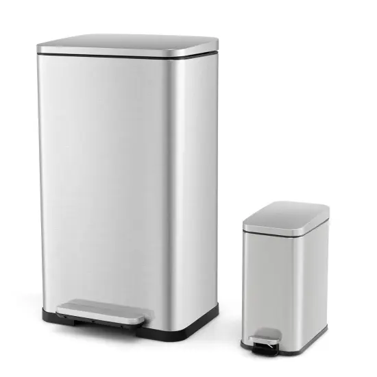 Silver & Rose Gold Stainless Steel Dual Trash Cans with Soft Close {1}