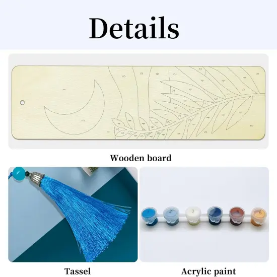 Paint by Numbers Kit for Adults, 4 Pack Wood Bookmarks Moon Paint by Numbers for Book Lovers, DIY Mountain Painting by Number Bookmarks with Tassel {5}