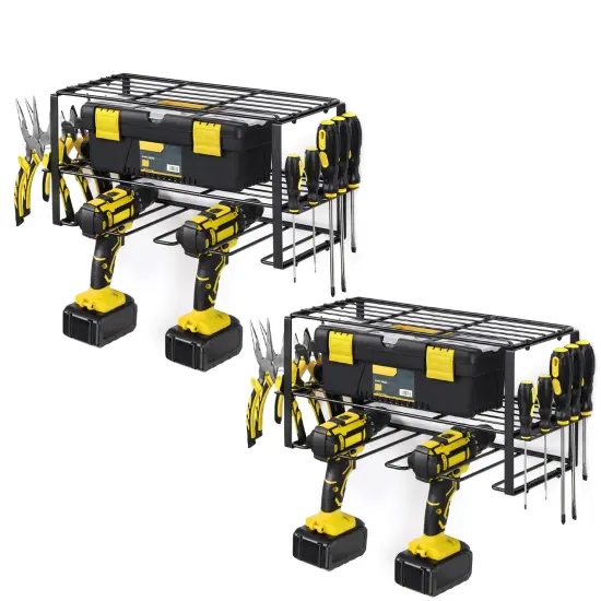 2-Pack Heavy Duty Power Tool Organizer Wall Mount &ndash; 3-Tier Metal Drill Holder Rack for Garage, Workshop, 100 lb Capacity (16.73&rdquo; x 7.87&rdquo; x 7.87&rdquo;) {2}