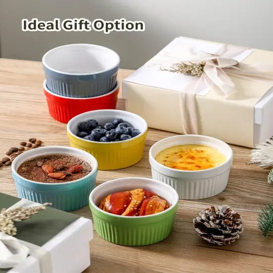 Ramekins Oven Safe, 8 oz Ramekins for Baking Souffle Ramekins Set of 6, Ceramic Dipping Sauce Cups for Pudding, Ice Cream, Custard, Dessert Bowls Porcelain, Dishwasher Safe, Multi color {3}