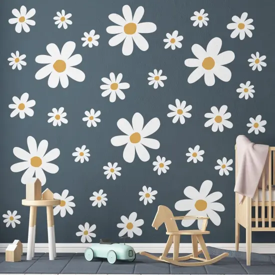 12 Sheets Daisy Wall Decals Flower Wall Stickers Large Daisy Wall Stickers Daisy Decals for Wall Peel and Stick for Nursery Kids Girls Bedroom Living Room Wall Decor {3}