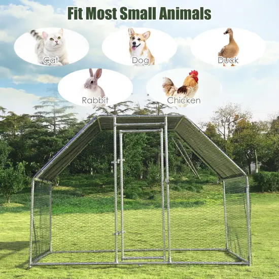 Silver Galvanized Steel Large Walk In Chicken Run Cage with PVC Coated Hexagonal Wire Mesh {3}