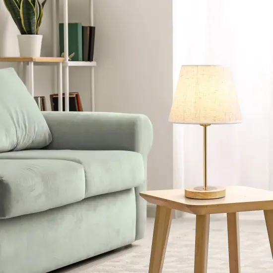 Set of 2 Wooden Bedside Table Lamps with Linen Shade &ndash; Modern Desk Lamps for Bedroom, Office, Nursery &ndash; UL Certified, Warm Eye-Caring Light, Compact 15.4" Height {5}