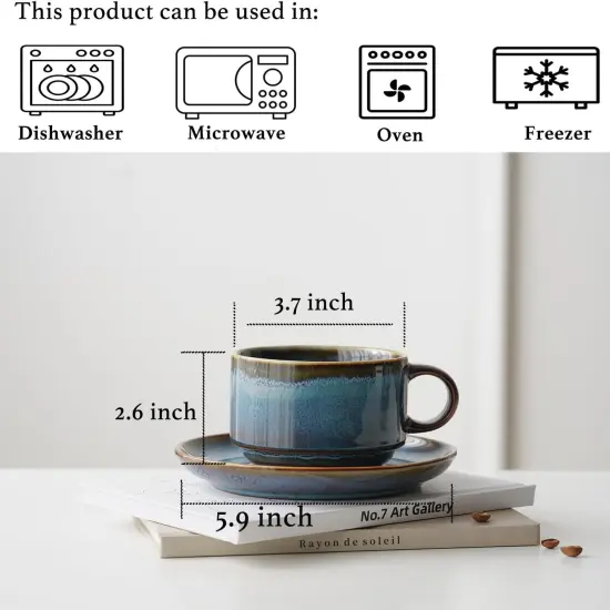 Ceramic Coffee Mug Set of 4, 16OZ Stackable Coffee Mug Set with Stainless Stand,Large Cup Set for Cappuccino,Tea,Hot/Cold Drinks,Dishwasher & Microwave Safe,Matte Green {3}