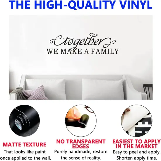 Family Wall Art, Family Wall Stickers, (Easy to Apply), Vinyl Wall Decor Art Living Room Bedroom Bathroom Dining Room, Inspirational Love Quotes Saying Sign Men Home, Together We Make A Family {2}