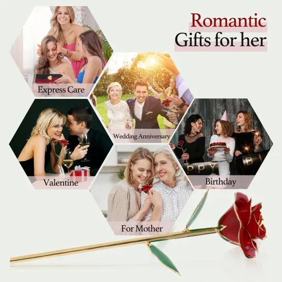 Gold Dipped Rose 24k Red Gold Plated Rose - Everlasting Long Stem Real Rose Exquisite Holder, Romantic Gift for Valentine's and Mother's Day, Gfts for Her Anniversary {4}