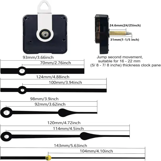 Clock Movement DIY Wall Clock Movement Mechanism Clock Repair Kit Replacement (Shaft Length 1-1/5 inch,2 Pair Hands) {2}