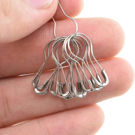 Bulb Metal Gourd Safety Pins 22mm Length Needle Fastener Closure Pear Shape Stitch Tag Marker Easy Use Spot Attach Sturdy Not Pop Ravel for Knit Sew Fabric Iron Silver 350pcs {1}