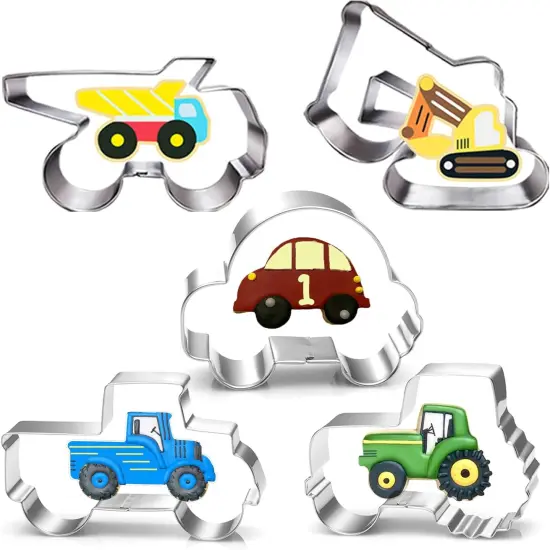 Construction Vehicles Cookie Cutters Set-5 Piece-Truck, Dump, Tractor, Car and Digger-Biscui Cookie Cutters Molds for Kids Party {1}