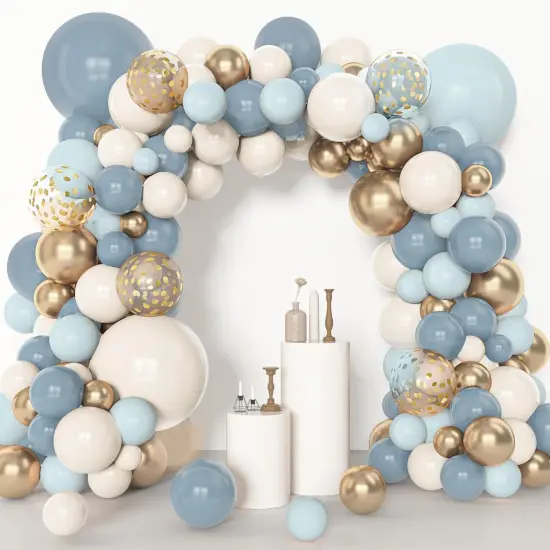 153pcs Dusty Blue Balloon Garland Arch Kit, Different Sizes 18 12 10 5 inch Blue White Sand Latex Metallic Confetti Gold Balloons {4}