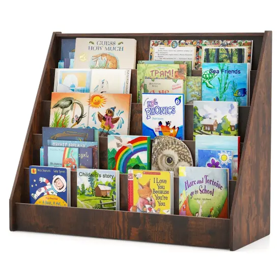5-Tier Wooden Kids Multi-Purpose Bookshelf with Deep Compartments Suitable for Any Room Rustic Brown {4}