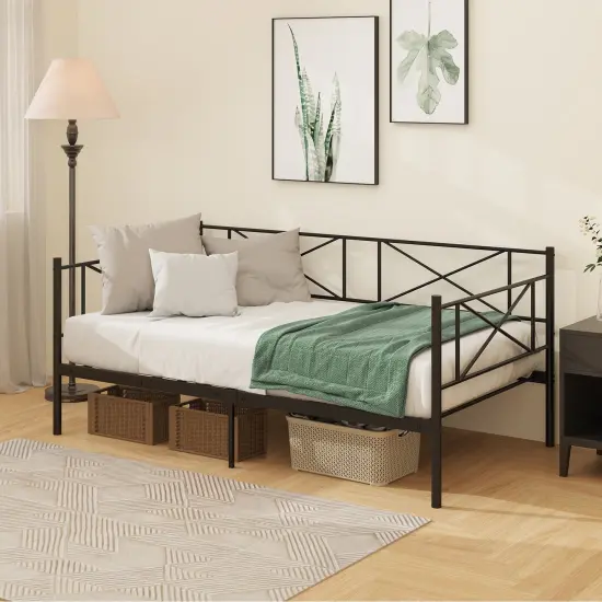 Twin Platform Bed Frame with Metal Slats and Space-saving Design White {3}
