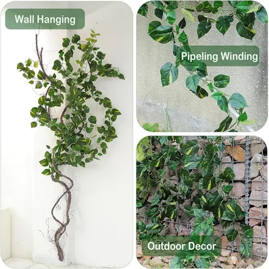 2Pack 14Ft Flame Retardant Artificial Ivy Scindapsus Leaves Bendable Fake Green Plants Vines Ivy Garland Wreath Silk Hanging Rattan Bedroom Wedding Party Garden Wall Table Front Door Ceiling Decor {2}