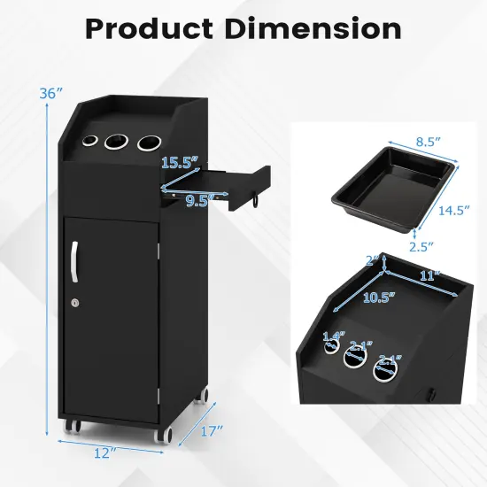 Salon Trolley Cart 360&deg; Rolling Tool Cart Mobile Storage Station with 4 Lockable Wheels-Black {5}