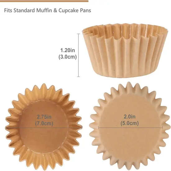 Heavy Duty Standard Natural Cupcake Liners 150 Counts - Grease-Resistant Paper Muffin Baking Cups, Odorless, No Muffin Pan Needed, Easily Peels (Natural) {4}