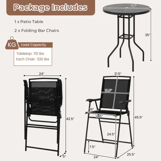 3 Pieces Outdoor Bar Stool Set with Umbrella Hole and Metal Frame Ideal for Outdoor {4}