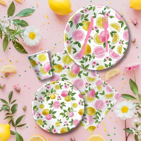 Summer Lemon Party Decorations Tableware, Party Supplies, Plate, Napkin, Cup, Cutlery, Summer Pink Lemon {3}
