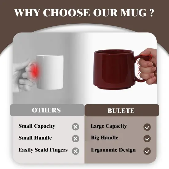 19 oz Large Coffee Mugs Set of 4, Stackable Ceramic Coffee Mugs {2}