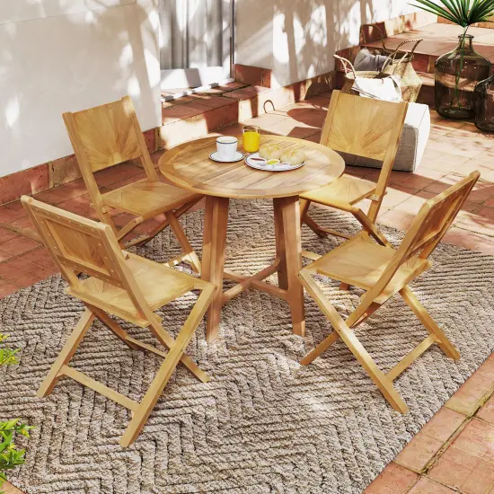 Natural 2 Pieces Folding Patio Chairs with Inclined Backrest Ideal for Outdoor Use {5}