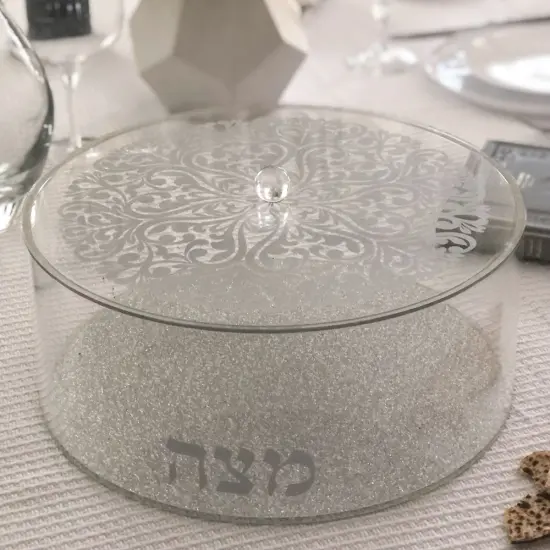 Lucite Matzah Box Silver Floral Design {2}