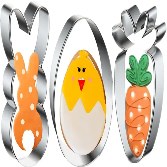 Easter Cookie Cutters, 3 Pieces Carrot Egg Bunny Rabbite Shapes Metal Cookie Cutters Stainless Steel Sets Holiday Themed Baking Kit {1}