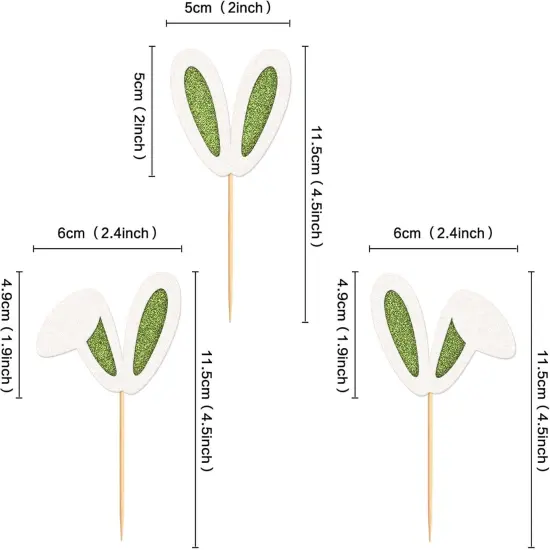 24 Pack Easter Bunny Ear Cupcake Toppers, Green Glitter Rabbit Ears Cupcake Picks, Easter Day Cake Toppers for Easter Theme Spring Birthday Baby Shower Party Supplies {2}