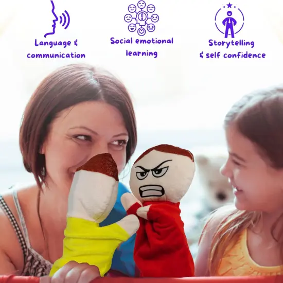 4E's Novelty 6 Pack Emotion Hand Puppets for Kids &ndash; Soft Plush 6 Emotions Hand Puppets for Toddlers 3-8 {3}