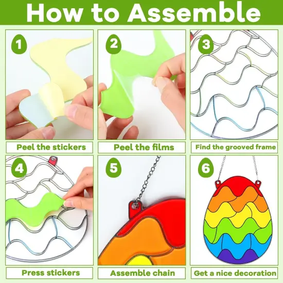 Easter Craft Kit for Kids Easter Egg Stained Glass Kit DIY Suncatcher Arts Crafts Hanging Window Decoration Egg Sticker Glass Made {3}