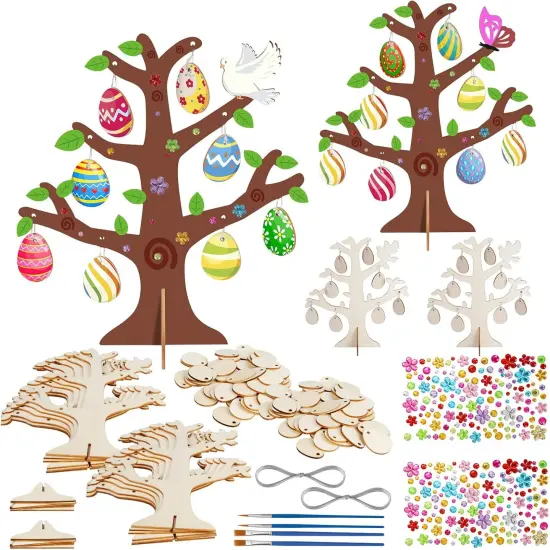 24 Pack 3D Wooden Easter Egg Tree Craft Kit for Kids Make You Own Easter Egg Tree DIY Wooden {1}