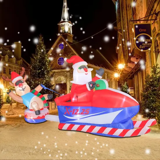 Christmas Inflatables Reindeer Sleigh - 8.5FT Christmas Blow Up Santa and Reindeer On Snowmobile with LED Lighted Yard Decorations for Indoor Outdoor Xmas Holiday Garden Lawn Decor {3}