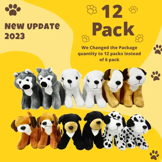 4E's Novelty 12 Pack Assorted Stuffed Dogs - 5&rsquo;&rsquo; Small Plush Animals in 6 Designs, Dog Themed Party Favors {2}