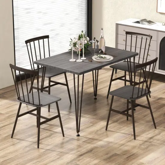 5-Piece Dining Table Set for 4, Wooden with 360&deg; Swivel Feet, Space-Saving Design for Small Spaces Grey Oak {3}