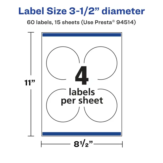 Avery Matte White Removable Round Labels with Sure Feed Technology, Print-to-the-Edge, 3.5" diameter {5}