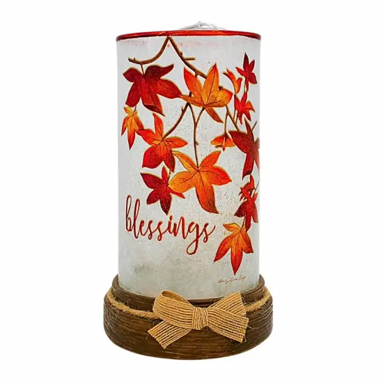 Stony Creek 8.25 In Share The Blessings Hurricane Thanksgiving Lighted Glass Accent , Thanksgiving Decor Pre-Lit Resin Base BLESSINGS {3}