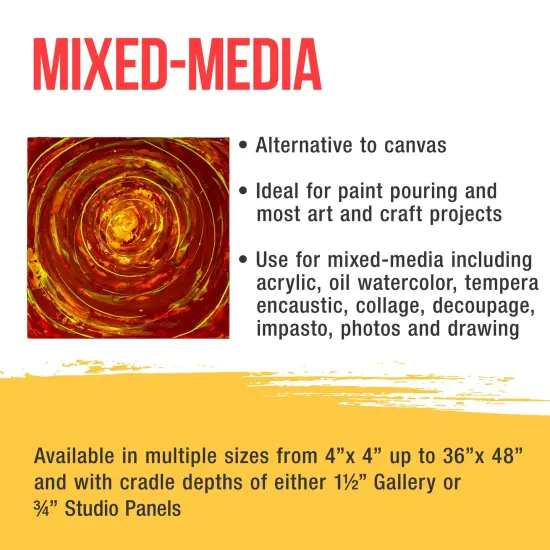 Unfinished Cradled Wood Panels for Painting, 2 Pack of 16x16 inch - Studio Birch Wooden Canvas Boards 3/4" Deep - Mixed-Media Craft, Acrylic, Oil, Encaustic, Paint Pouring Panel Board {5}