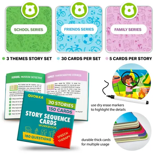 QUOKKA Sequence Speech Therapy Toys for Toddlers 3-4 - Autism Learning Materials Toys for Kids 5-7 | Create a Story Cards | Sentence Building | ABA Therapy | Social Skills | Storytelling Picture Game {3}