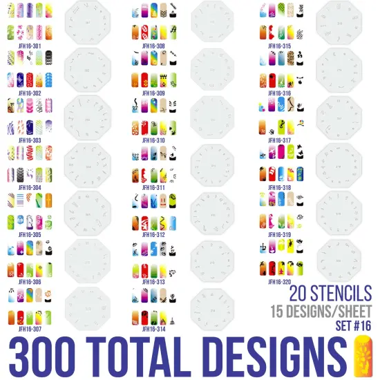 Airbrush Nail Stencils - Nail Art Stencils Series #16: 260 Unique Designs from 20 Individual Templates {2}