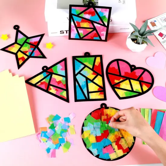 36 Set Geometric Shapes Suncatcher Crafts for Kids(Colorful) {5}