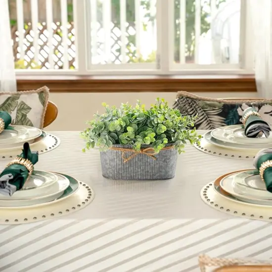 Artificial Eucalyptus Faux Plants Indoor for Farmhouse Home Decor Fake Potted Plants in Rustic Rectangular Pots Table Centerpiece for Office Bath Living Room Greenery Decor, 7" L x 4" H {4}