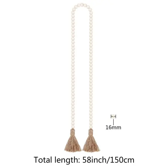 58in Wood Bead Garland with Tassels,Farmhouse Beads Rustic Country Decor Prayer Boho Beads Wall Hanging Decoration (Nature) {6}