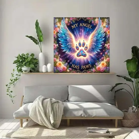 My Angel Has Paws 5D Diamond Painting Kits for Adults, Angel Wings Flowers Diamond Art Kit for Beginner {3}