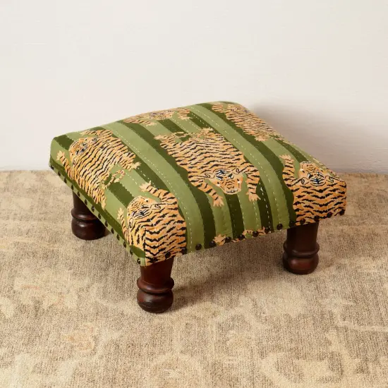 Embroidered Multicolor Foot Stool-Accent Stool - 16 X 16 X 10" Green {2}