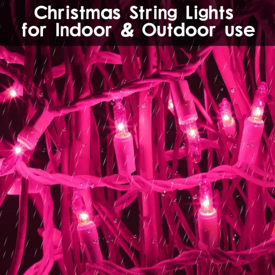 100 Count Mini Pink Lights String, 21ft Pink Christmas Tree Lights Plug in,Christmas Pink String Lights for Room, Valentine's Day Outdoor Porch Decor Birthday Celebrations and Weddings Decorations {5}