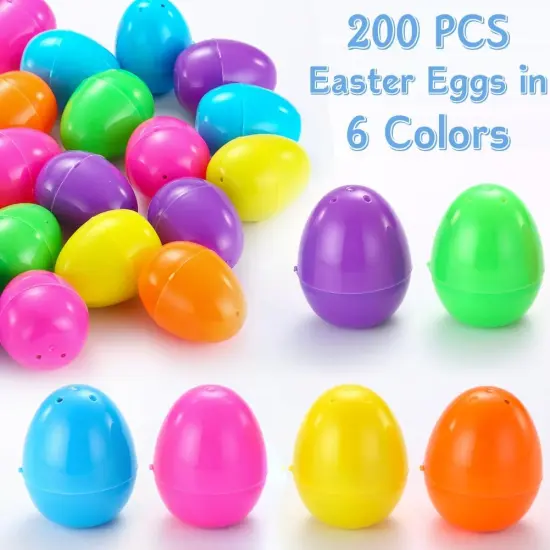 200Pcs Bright Plastic Easter Eggs Bulk, 2.4'' Assorted Colors Empty Shell Fillable Easter Eggs for Kids Easter Eggs Hunt Theme Party Favor Basket Stuffers Fillers Classroom Prize Supplies {3}