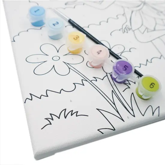 Angels Craft Paint by Number Canvas Set - Secret Fairy Garden| Includes: 1 Pre-printed Canvas, 6 Acrylic Paint pots, 1 Artist Brush {4}