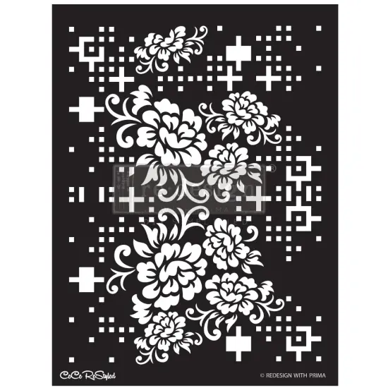 Redesign Stencil - CECE Floral Matrix 18x25.5 - sheet size 18"x25.5", design size 15.9"x21.3" {1}