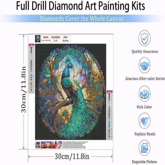 Diamond Painting Kits for Adults - Peacock DIY 5D Diamond Art Kits Full Drill Diamond Dots Paintings with Diamonds Gem Art {5}