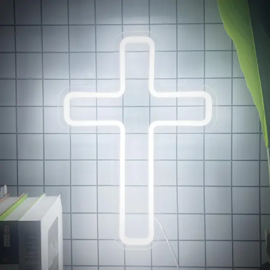 Cross Neon Sign, LED Cross Neon Lights for Window Decor, Hanging Jesus Neon Light up Signs for Wall, Christening Day Church Festivals Party Home Weddings Party Meditation Easter Christmas Gift Decoration {1}